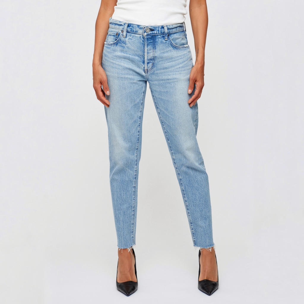 Moussy Vintage Montura Tapered Jeans Frayed Hem Button Fly Blue Denim 29